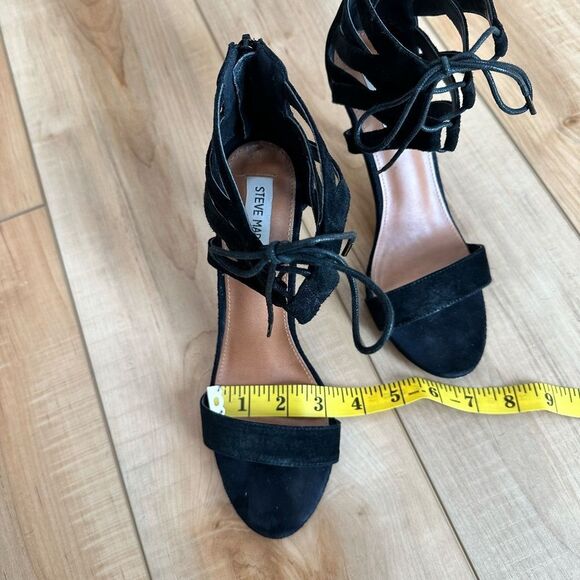 Steve Madden Strappy Black Suede Open Toe Heel Shoes Size 8 - Picture 8 of 12
